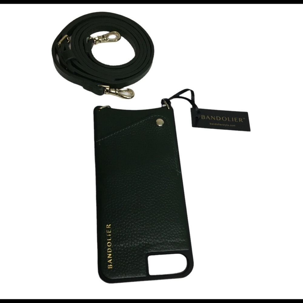 Bandolier crossbody black and green and gold IPhone 6,7,8 with lanyard